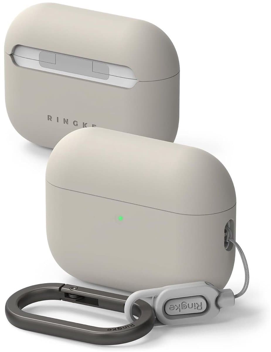 Ringke Silicone Hoesje Geschikt voor Apple AirPods Pro 3 - Siliconen Cover - Karabijnhaak - Case Beige — afbeelding 1