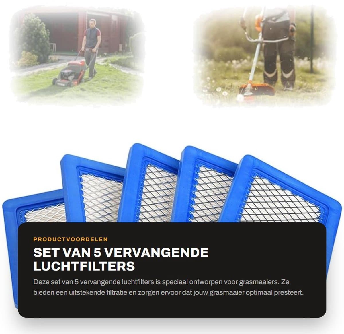 Dailygoods- Luchtfilter Vervanging PT15853 - 5 Stuks - Slijtvast - Hoogwaardige Papieren Filter - Metalen Gaasbescherming - Eenvoudige Installatie - Grasmaaierfilter — afbeelding 1