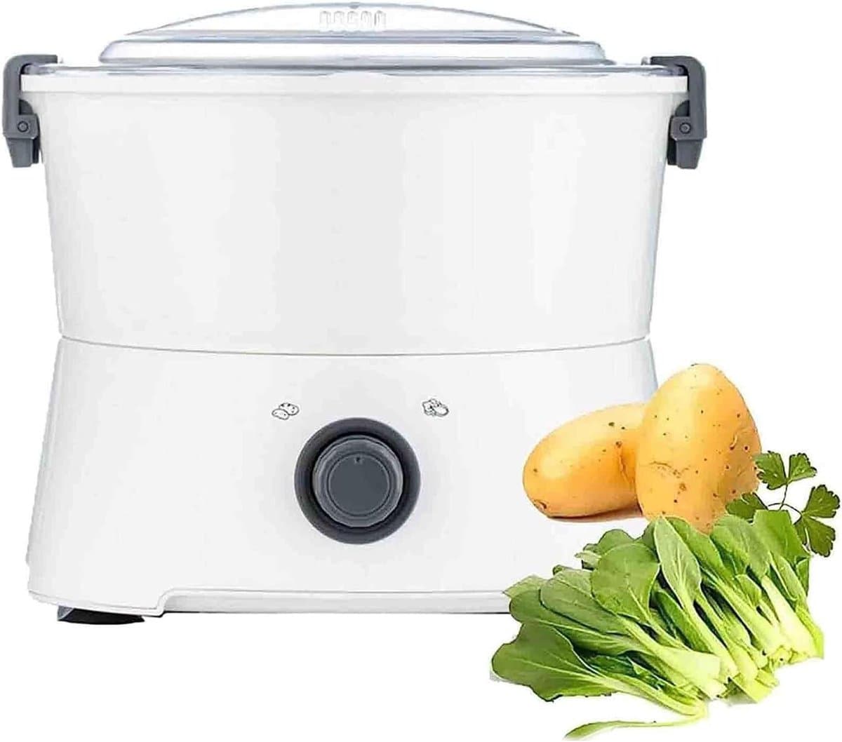 Elektrische Aardappelschiller - Automatische Groenteschiller - Snel Groenten Schillen - 6 Roestvrijstalen Messen - 1 kg Capaciteit - Wit — afbeelding 1