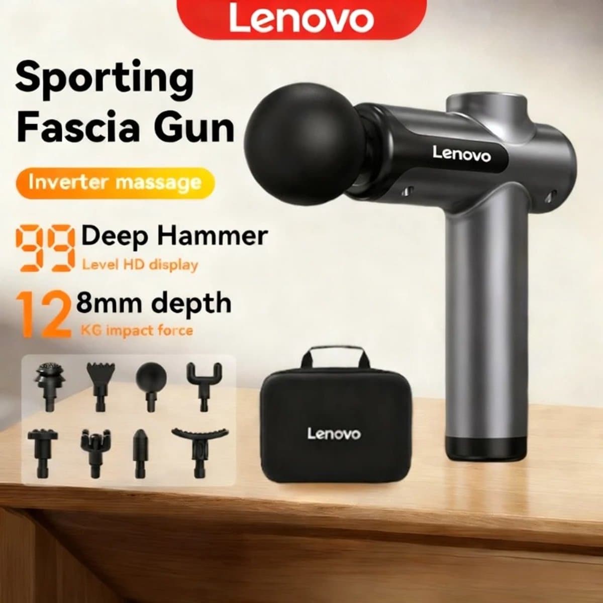 QJ Supply - Massage Gun - Sportmassage - Spiermassage - Rug Massage - Fitness Herstel - Oplaadbaar - 8 Massagekoppen - Zwart — afbeelding 1