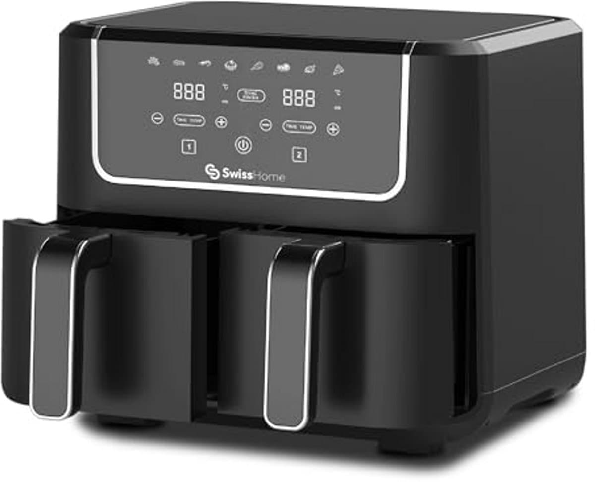 Airfryer met 2 Pannen - Heteluchtfriteuse - Lekker Koken - 8 Programma's - 6 Liter - Zilver — afbeelding 1