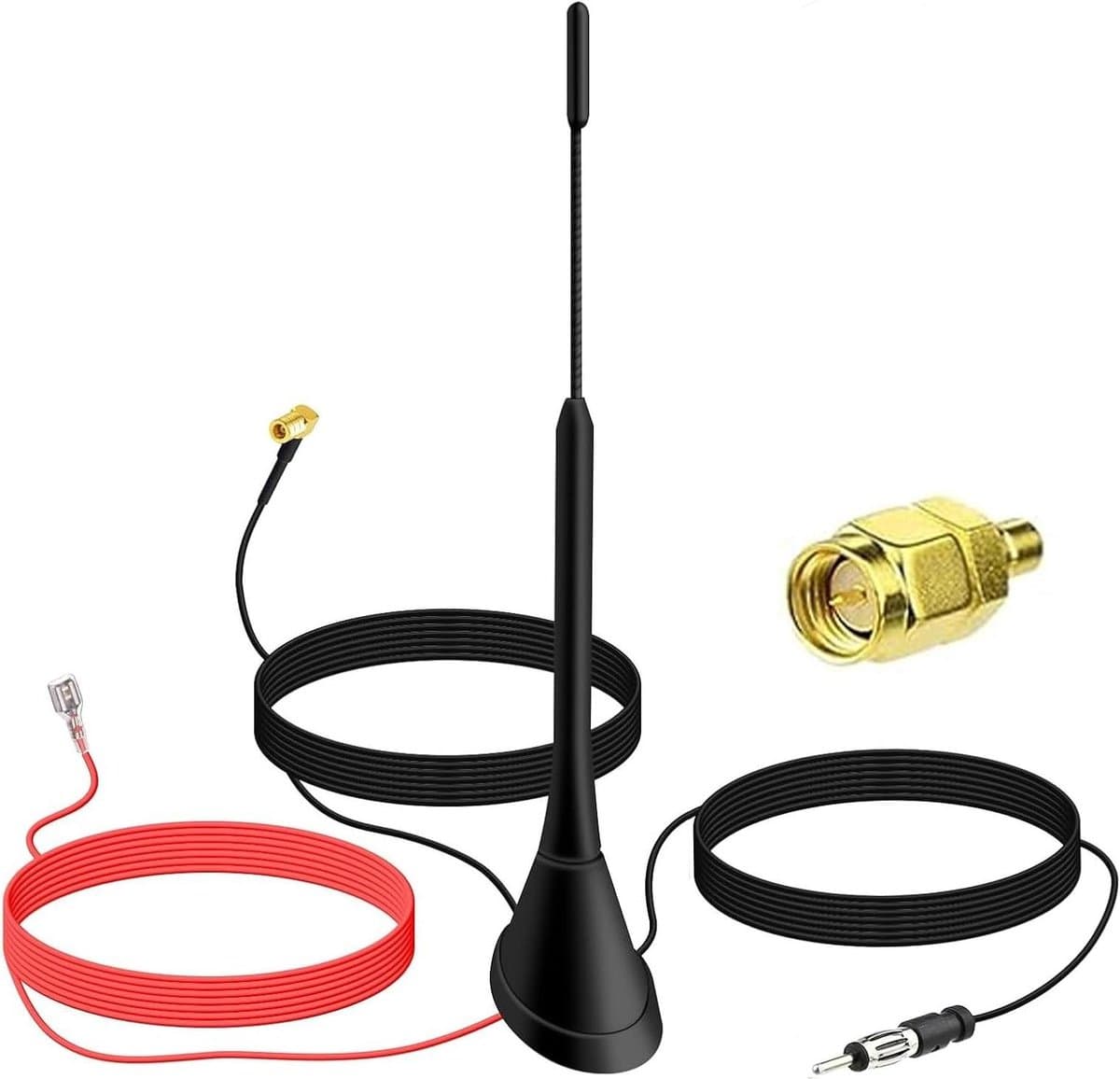 Digitale radio antenne voor auto met versterker - DAB+ FM/AM dakantenne met SMB-stekker DIN adapter - 5m kabel — afbeelding 1