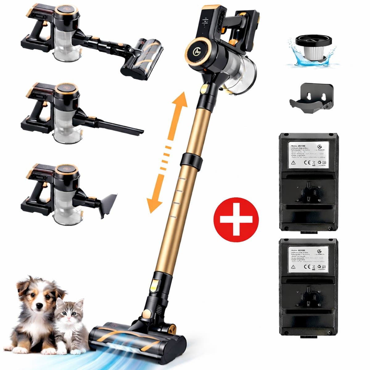 AG 2-in-1 Steelstofzuiger Draadloos – Inclusief Extra Batterij – 90 min Stofzuigen – Premium Gold – Krachtige Stofzuiger Zonder Zak – Geschikt voor Dierenharen – Compact & Lichtgewicht Kruimeldief — afbeelding 1