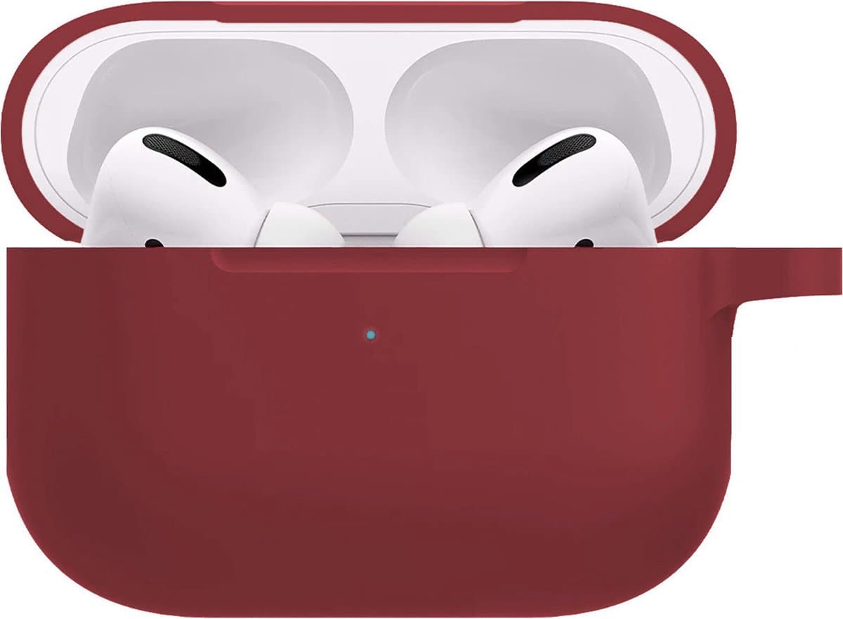 Hoesje - Geschikt voor Apple AirPods Pro 2 - Siliconen Hoes met Clip - Silicone Case Cover - Wijnrood — afbeelding 1