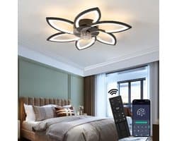 6 Sterren Plafondlamp Met Ventilator - Zwart - Met Afstandsbediening - Smart lamp - Dimbaar Met App - 6 Standen Ventilator - Woonkamerlamp - Moderne lamp - Plafoniere