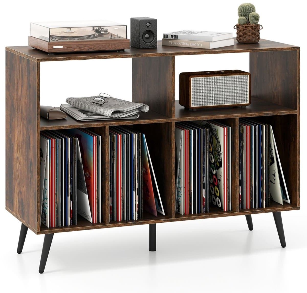 Platenspelermeubel - LP-kast - Platenspelerkast - Draaitafelstandaard - Platenspelerstandaard - Vintage Displayplank - Rustiek Bruin — afbeelding 1
