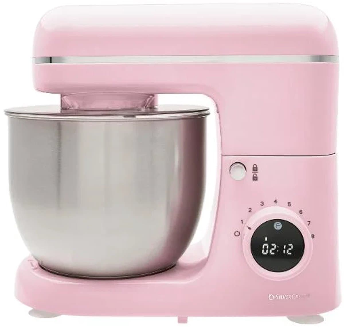 SILVERCREST® KITCHEN TOOLS Keukenmachine pastel - Vermogen: 600 W - Inhoud: 5 L - Inclusief spatbescherming met vulopening, deeghaak, eiwitklopper en garde - Met extra pulsfunctie - Afneembare accessoires zijn vaatwasmachinebestendig - Roze — afbeelding 1