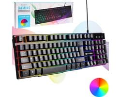 Gaming Toetsenbord QWERTY met RGB LED Verlichting - Soft-Button - Game Keyboard - Multimedia Toetsen - Zwart - Silvergear