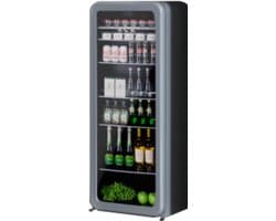 HCK Retro Koelkast glasdeur SC-208R-S - 43 CM Diep - Wabi Sabi Grijs - Vintage design - Stil 39 dB - 0-22 °C - Drankenkoelkast