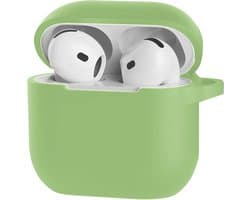 Hoesje Geschikt voor Apple AirPods 5 - Siliconen Hoes met Clip - Silicone Case Cover - Groen