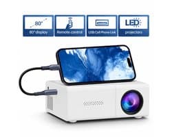 Mini Beamer – 1080P Ondersteuning – 500 ANSI Lumen – 80 Inch Projectie – USB – Compact en Draagbaar