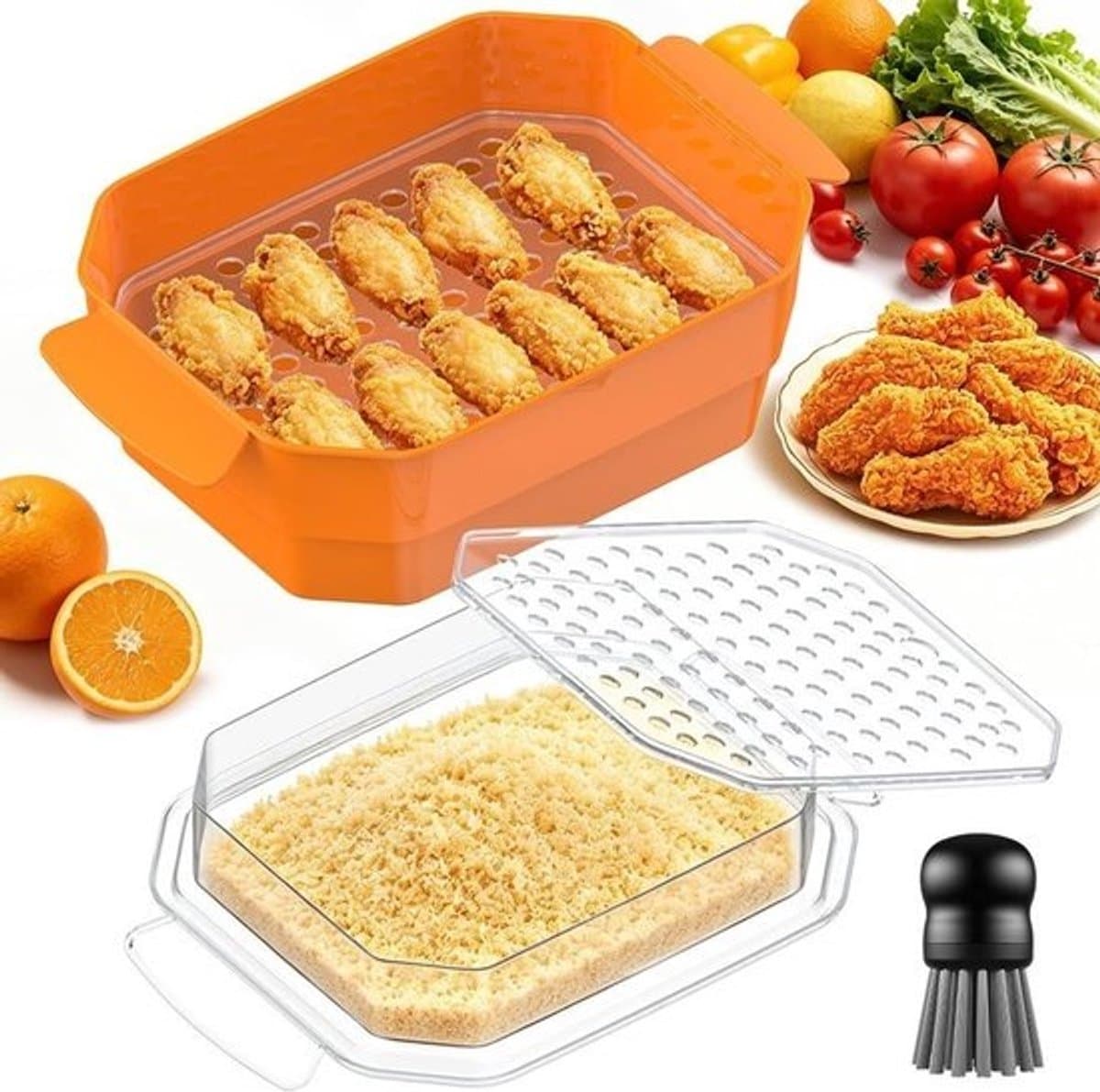 Beslagshakerkom met deksel - Paneerschudder - Voedselbereiding - XL formaat - 10 liter - Oranje — afbeelding 1