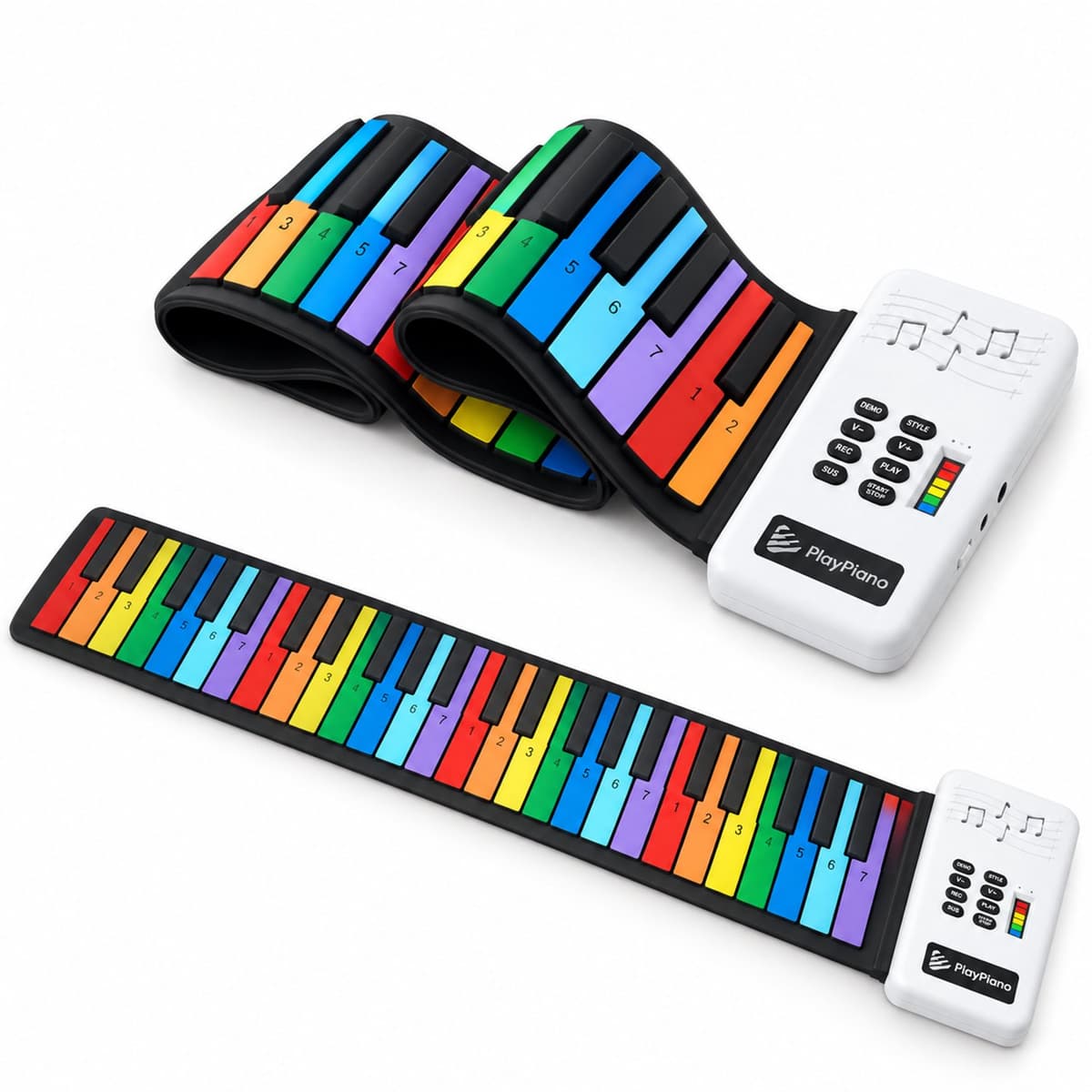 BP® Kinder Piano - Piano Kind - Speelgoed Piano - Keyboard voor Kinderen - Muziek Speelgoed - Speelgoed vanaf 6 Jaar - 8 Klanken - 6 Demo's - Oplaadbaar & Oprolbaar - Regenboog — afbeelding 1