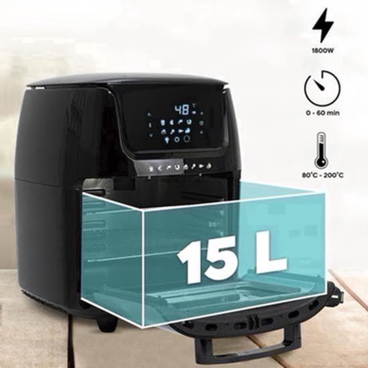 Airfryer – Heteluchtfriteuse – Airfry Oven – Digitale Friteuse – 15L Capaciteit – 1800 Watt – 8 Kookprogramma’s – Touchscreen Display — afbeelding 1