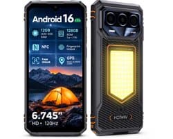 HOTWAV T8 Rugged Smartphone 4G – Android 16 – 12GB+128GB – 120Hz Display – 6200mAh Batterij – IP68/IP69K – Campinglamp, NFC, Vingerafdruk, Gezichtsontgrendeling