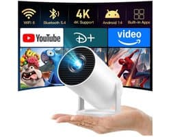 Mini Beamer Draagbaar - 1280 x 720 LCD Resolutie - Bluetooth Wi-Fi 6 Connectiviteit - 8,9 x 8,9 x 15,2 cm Compact - Voor Thuisbioscoop Gaming En Buiten