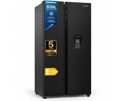 Heinner HSBS-H439NFBKWDE++ Amerikaanse Side-by-Side Koelkast met Waterdispenser – 439 L – Full No Frost – LED Touch Display – Smart Eco Functie – Zwart – 5 Jaar Garantie