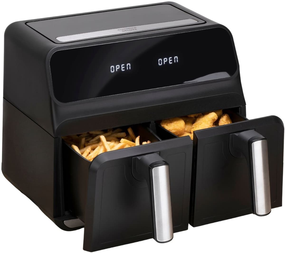 alpina Dubbele Airfryer XXL 8L - Dubbele Heteluchtfriteuse met 2 Manden - Air Fryer met 8 Bakprogramma's - Digitaal Display - Timer tot 60 Minuten - SYNC en MATCH modus - Zwart — afbeelding 1