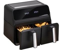 alpina Dubbele Airfryer XXL 8L - Dubbele Heteluchtfriteuse met 2 Manden - Air Fryer met 8 Bakprogramma's - Digitaal Display - Timer tot 60 Minuten - SYNC en MATCH modus - Zwart