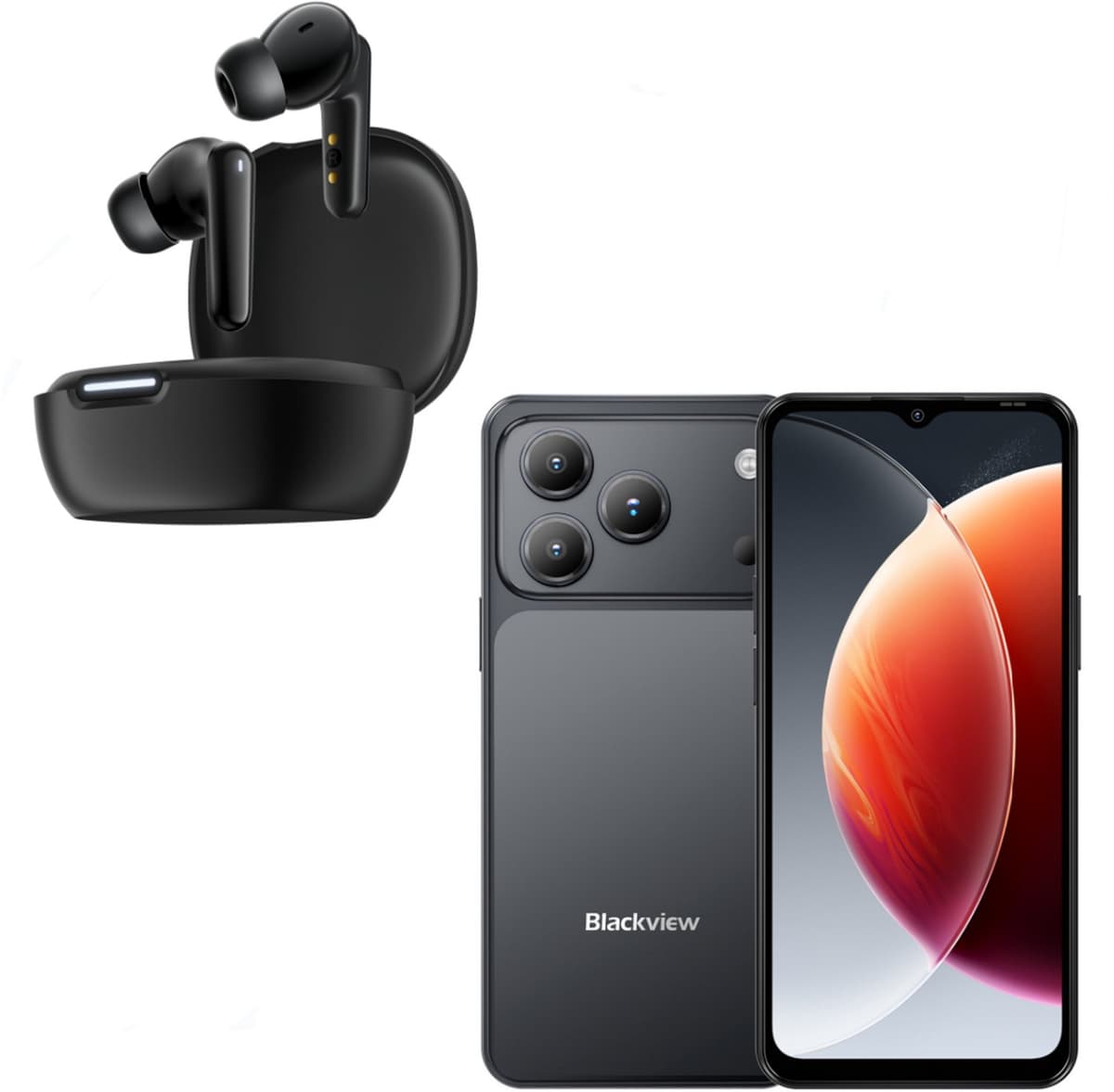 Blackview WAVE 7C Smartphone - 4G Telefoon Android 16 - 16GB+64GB - Zwart + Blackview AirBuds 17 - Draadloze Koptelefoon Bluetooth 6.0 - Zwart — afbeelding 1