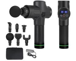 Marqs Massage gun - Massage pistool - Massage-gun - 30 Snelheidsniveaus - 6 Massagekoppen - Zwart - Ingebouwde 12V batterij