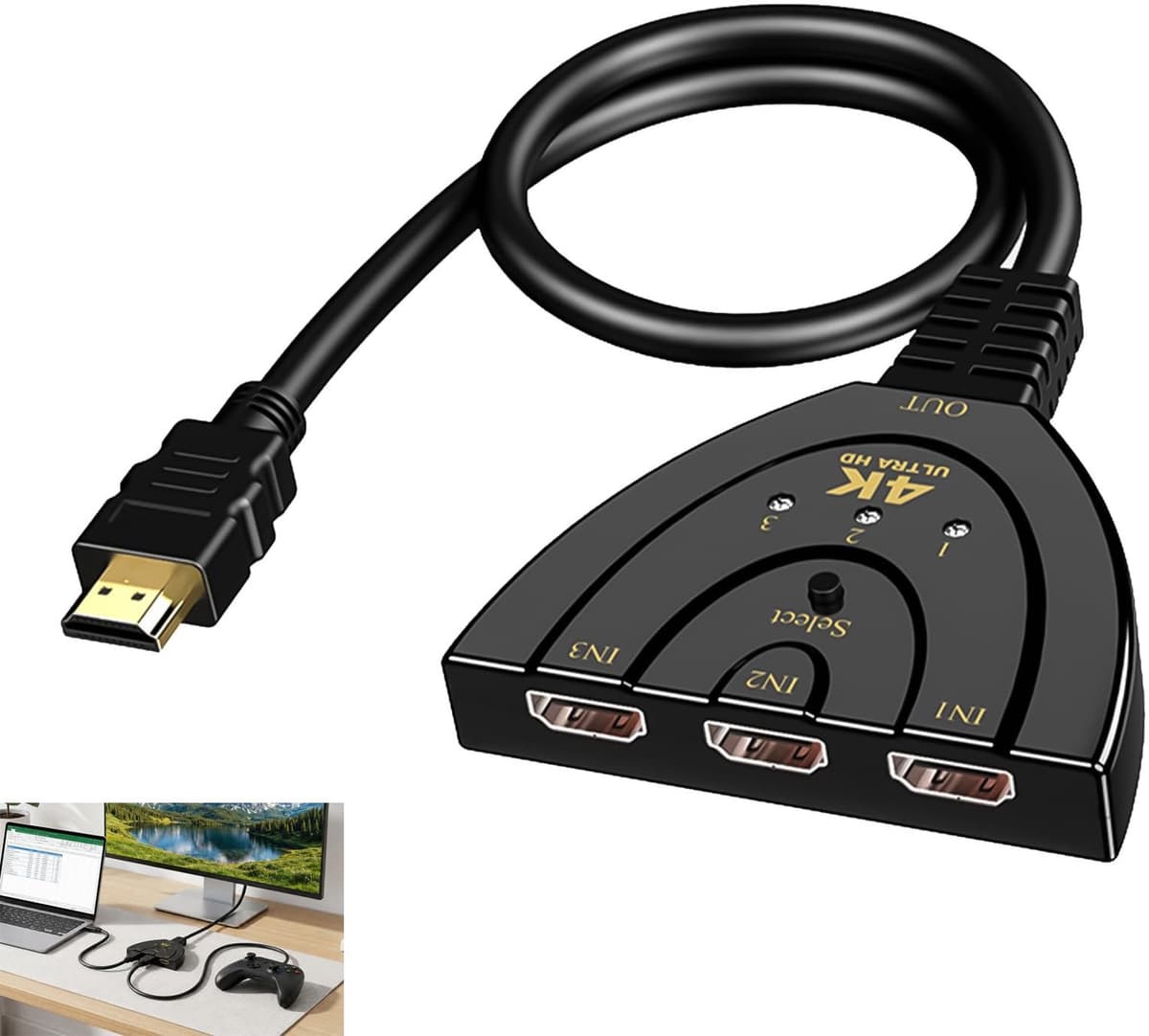HDMI Switch 3 In 1 - Full HD 4K Resolutie - Compact Design - Voor Tv Monitor Beamer - Plug & Play — afbeelding 1