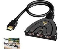 HDMI Switch 3 In 1 - Full HD 4K Resolutie - Compact Design - Voor Tv Monitor Beamer - Plug & Play