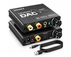 Sounix Digitaal naar Analoog Audioconverter 192KHz - Digital SPDIF/Optical/Toslink/Coaxial to Analog Stereo L/R RCA and 3.5mm Jack Converter-USB00117