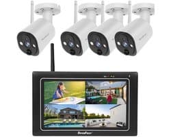 Bewakingscamera Set 7 Inch Touchscreen - 4 Camera's 2K HD - Draadloos Wifi - Buitenbeveiliging Monitor