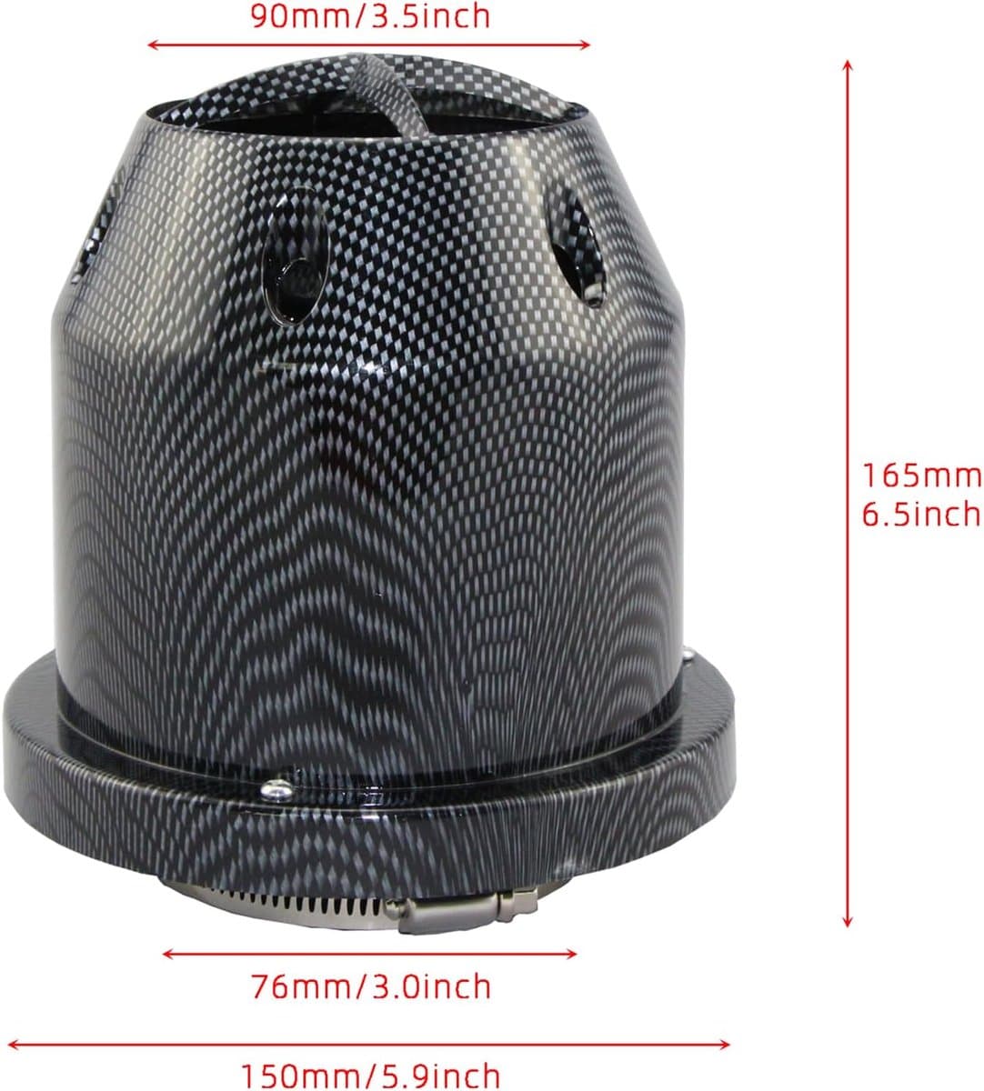 Luchtfilter 76 mm High-Flow koude luchtinlaatfilter auto's transporteurs motor inname vervanging high power sport mesh kegel voor auto zwart koolstof patroon — afbeelding 1
