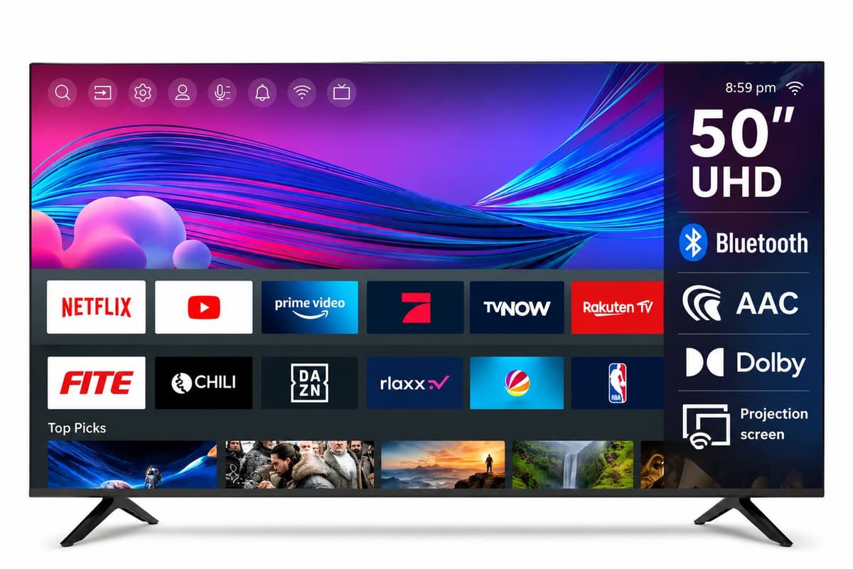 QLED Smart TV 50 Inch – 4K Ultra HD met HDR10, WiFi, Bluetooth 5.1, Google Cast en 3x HDMI — afbeelding 1