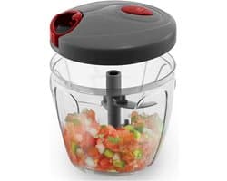 Handmatige Keukenmachine - Trekkoord Hakker - Snel Ingrediënten Snijden - Zes Roestvrijstalen Messen - 900 ml Inhoud - Grijs