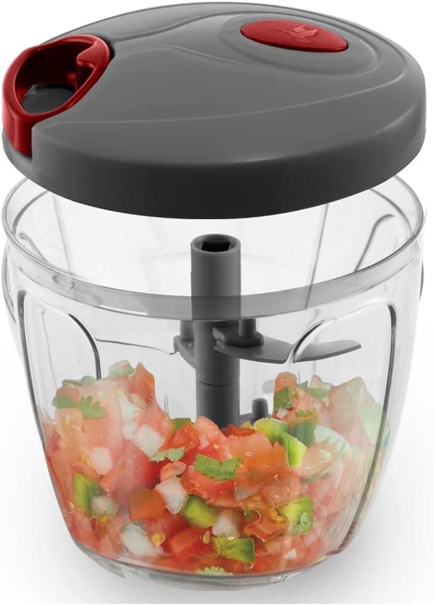Handmatige Keukenmachine - Trekkoord Hakker - Snel Ingrediënten Snijden - Zes Roestvrijstalen Messen - 900 ml Inhoud - Grijs — afbeelding 1