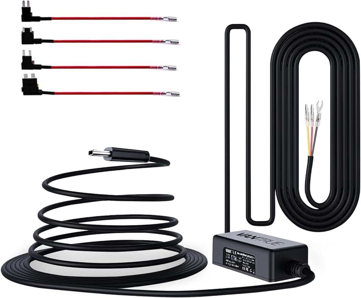 USB-C Hardwire Kit met 2 fasen en acc-kabel voor alle dashcams, 12V/24V naar 5V, zekeringhouder met laagspanningsbeveiliging, 24H. Parkeermodus, compatibel met andere USB-C-dashcams — afbeelding 1