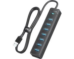 USB Hub - Poorten Uitbreider - Extra Apparaten - Snelle Dataoverdracht - 7 Poorten - Zwart