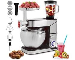 Keukenmachine - Mixer - Bakken en koken - 3-in-1 functie - 12 liter kom - Zilver