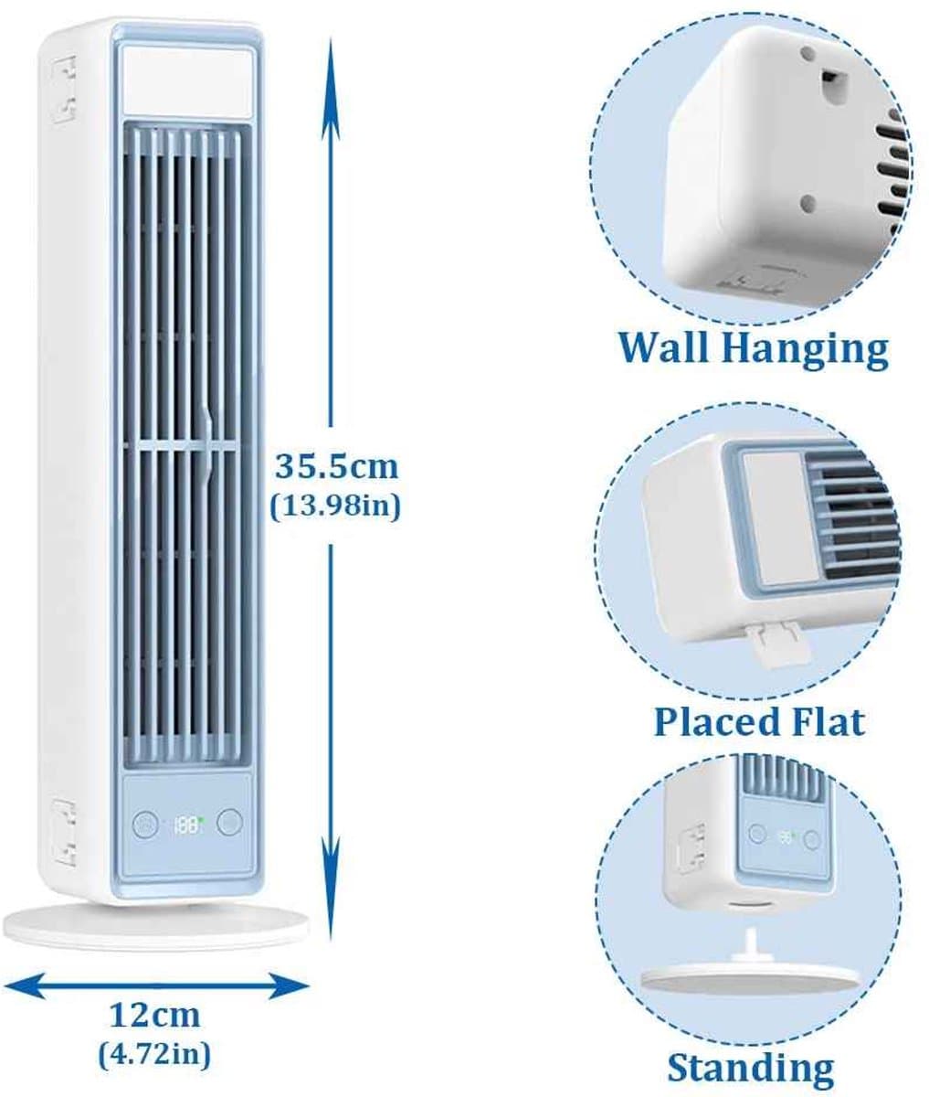 Casa Living Oplaadbare Ventilator - Torenventilator - Draagbaar - Draadloos - 35,5CM Hoog - 3 Snelheden - 3600 mAh Accu - Wit — afbeelding 1