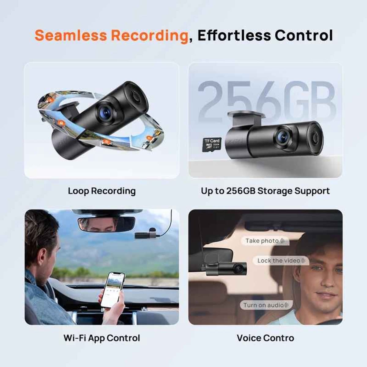 Casa Living Auto Dashcam - 2K QHD 1440P Dashcam - 143° Groothoeklens - Nachtzicht & Wifi - Spraakbesturing M310 Plus - Zwart — afbeelding 1