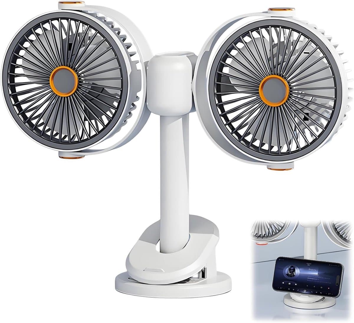 Tafelventilator met Telefoonhouder - USB-C Oplaadbaar - Extreem lange batterijduur - 5 Standen - Opvouwbaar en Draadloos - Staande Mini Ventilator - Fan - Verkoeling - WK Voetbal Kijken Accessoire - Kleine Aircooler - Mobiele Airco - Wit — afbeelding 1