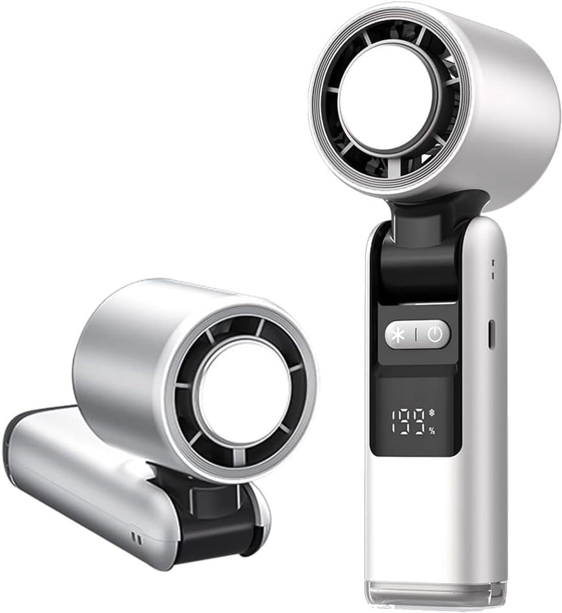 LISM-Mini draagbare airconditioner, opvouwbare ventilator met LED-scherm en koelfunctie, 1-199 ventilatorsnelheden, 3600mAh turbineventilator met hals, Geschikt voor buiten, kamperen en kantoorgebruik - wit. — afbeelding 1