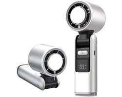 LISM-Mini draagbare airconditioner, opvouwbare ventilator met LED-scherm en koelfunctie, 1-199 ventilatorsnelheden, 3600mAh turbineventilator met hals, Geschikt voor buiten, kamperen en kantoorgebruik - wit.