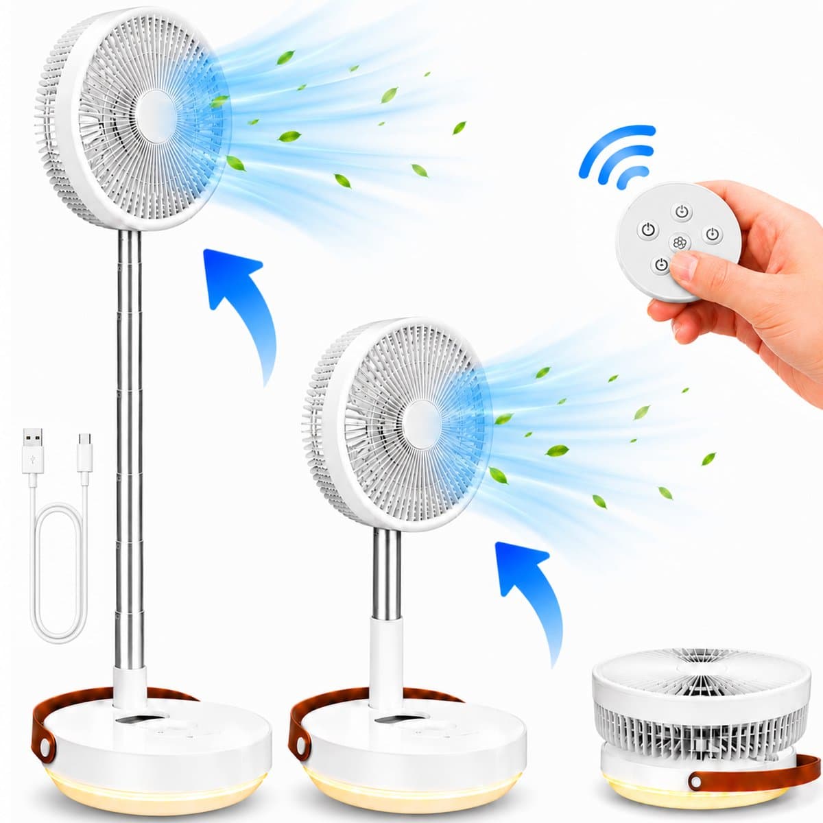 3-1 Pro Ventilator Staand - Tafelventilator - Vloerventilator USB-C - 8 Standen - Afstandsbediening - Draadloos en Geluidloos Fluisterstil - Fans - Staande Mini Ventilator - Kleine Statiefventilator - Aircooler - Mobiele Airco - Wit - Silvergear — afbeelding 1