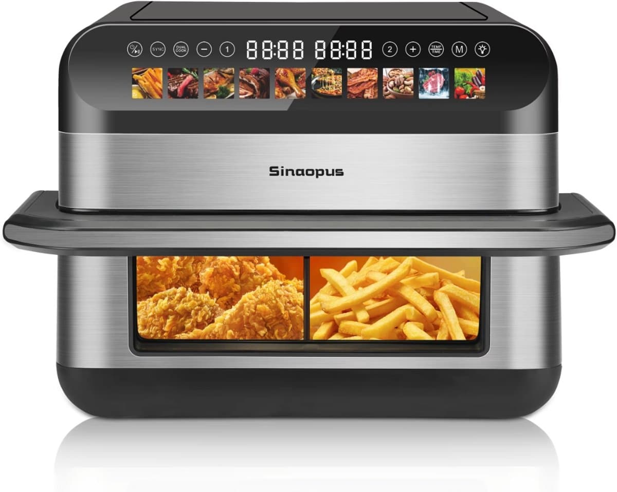 Dubbele Airfryer 10L - 2200W - Dual Zone Heteluchtfriteuse - Touchscreen - 10 Voorgeprogrammeerde Programma's - Kijkvenster - Zwart/RVS — afbeelding 1