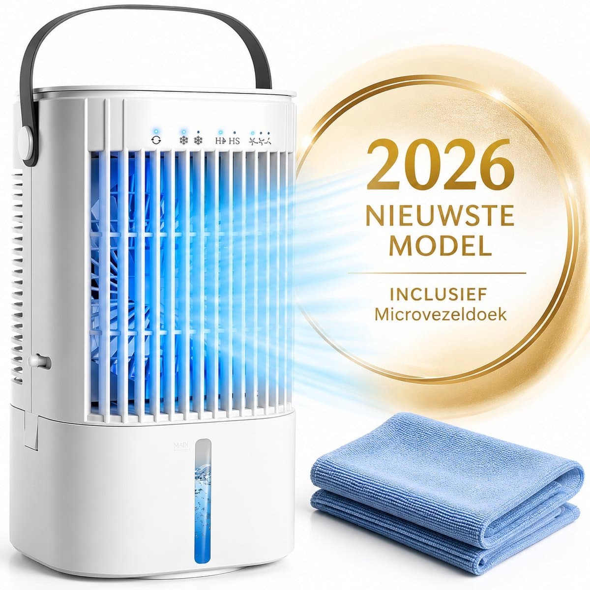 Mobiele airco zonder Slang & Afvoer- 3-in-1 - 4 Snelheden - Mini Ventilator - Draagbare Aircooler - LED Verlichting- Aircoventilatoren - Voor Slaapkamer & Woonkamer - Wit — afbeelding 1
