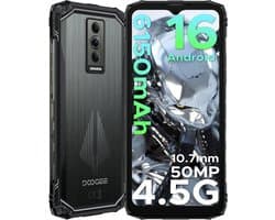 DOOGEE Blade 10 Pro Energy 4.5G - Robuuste Telefoon - Smartphone - Android 16 - 6150mAh/18W - 10.7mm - 50MP Camera - Gemini AI - UNISOC T7250 - 12 GB RAM+128 ROM(2TB/TF) - 6,56-inch HD+ 90Hz - Widevine L1 - Face ID - NFC - Drie sleuven - Zwart