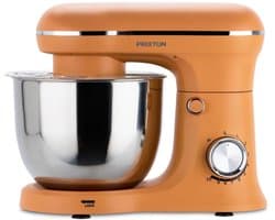 SnelShoppen - PRIXTON KR250 Kneedmachine voor Bakwaren, 1500 W, 10 Snelheden, 5L Roestvrijstalen Kom, 3 Accessoires, Transparant Deksel, Oranje Kleur,