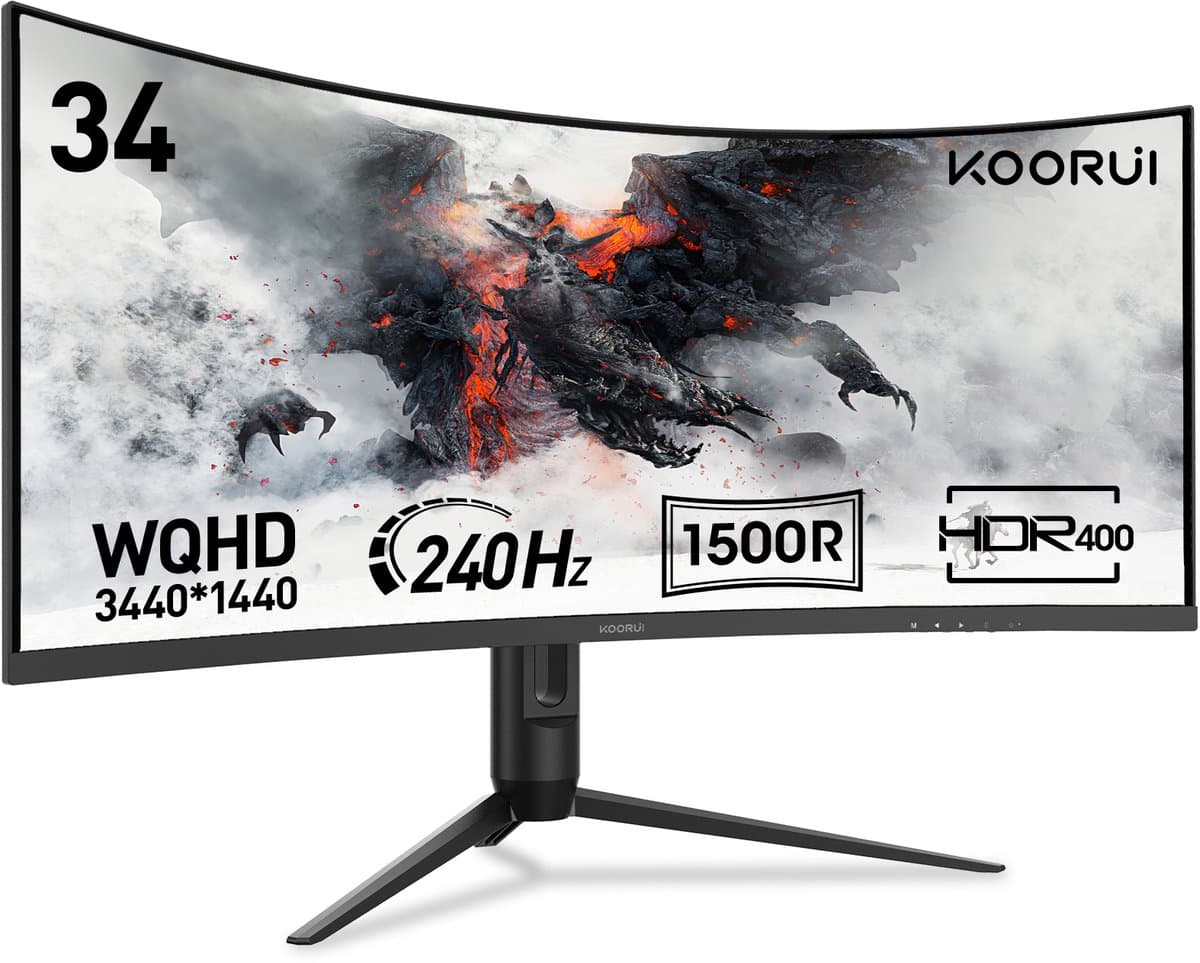 KOORUI 34-inch Gebogen Gaming Monitor G3441XC – WQHD 3440×1440 – 240Hz – VA – 1500R – HDR400 – 1ms MPRT – HDMI 2.1 & DP 1.4 - Zwart — afbeelding 1