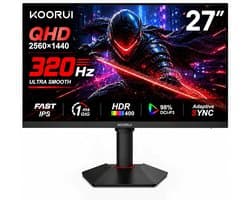 KOORUI 27 Inch Gaming Monitor G2721E- QHD 2560*1440 - 320Hz Fast IPS - 1ms - HDR400 - 98% DCI-P3 - HDMI 2.1 & DisplayPort 1.4 - Zwart