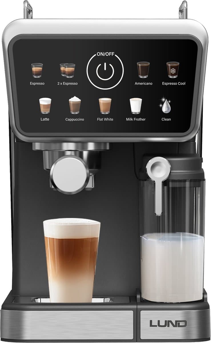 LUND 68502 9-in-1 Halfautomatische Espresso Espresso- & Capsulemachine – 20 Bar – Thermoblock – Automatische Melkopschuimer – Geschikt voor Gemalen Koffie & Nespresso® Capsules — afbeelding 1