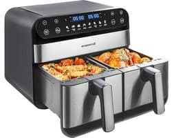 Heteluchtfriteuse XXL - Airfryer Dubbele Mand - Gezond Frituren - Dubbele Frituurmand - 10 Liter - Zwart